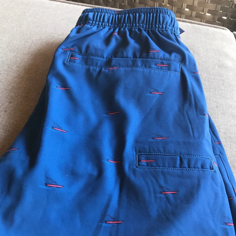 Huk Mens Charter‎ Volley Shorts Blue Boat Print Fishing Swim Trunks Small